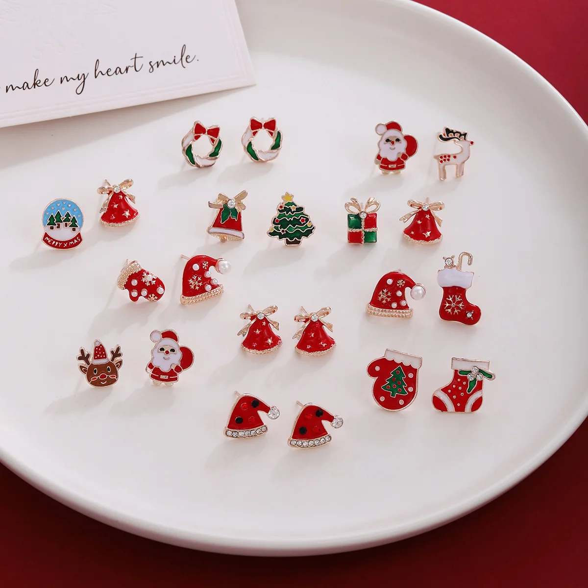Christmas tree bells wreath asymmetrical studs light luxury high sense ins wind fashion temperament earrings female