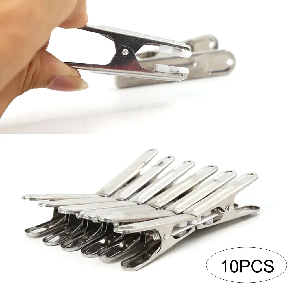 10pcs Multipurpose Stainless Steel Clips with Plastic Sheet Clothing Clamps Sealing Clip Household Clothespin Metal Clothespins