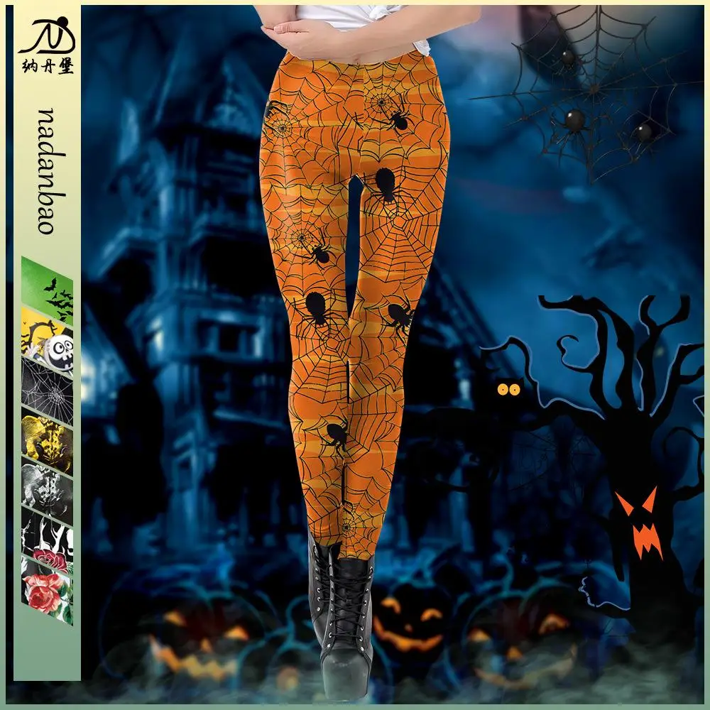 

Модные узкие брюки на Хэллоуин, леггинсы с рисунком тыквы для женщин, длинные брюки с подтяжкой ягодиц, полиэфирное волокно, 2024, весенняя одежда...