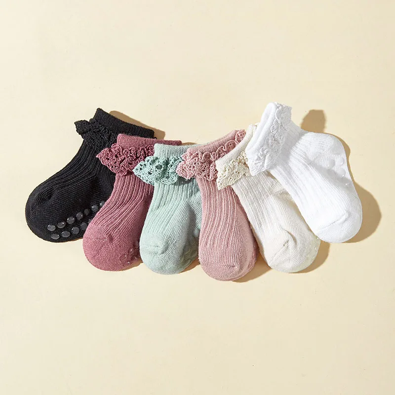 6 Pairs a Lot MILANCEL New Autumn Baby Floor Socks Toddler Cute Lace In Tube Socks Infant Girls 6 Colors Walking Socks