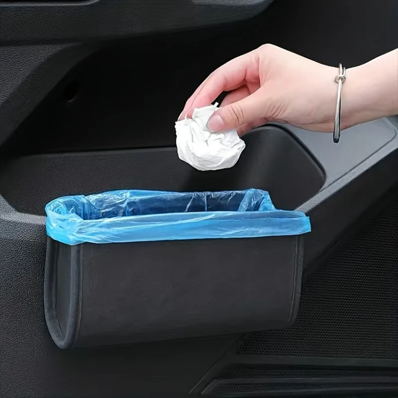 Cubo de basura para coche, caja de almacenamiento para puerta lateral, caja de almacenamiento colgante para respaldo de asiento, caja de almacenamiento plegable multifuncional, 1 ud.