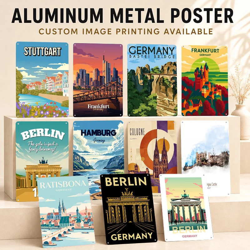 Germany Textured Posters Customized Aluminum Metal Sign Collectible Modern Tourism Illustration Wall Art For Study Or Hallway