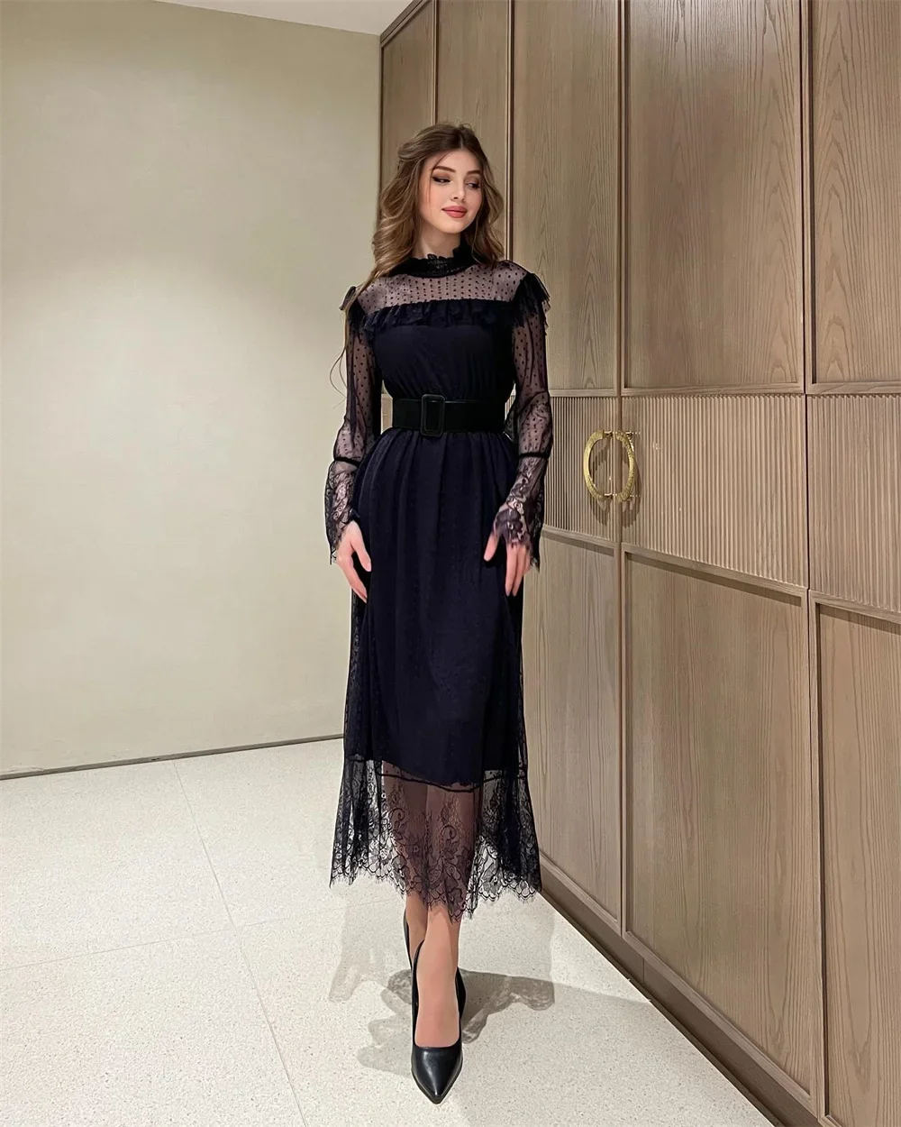 Customized Evening Gown Saudi Arabia Prom Dearin Scoop Neckline A-line Ankle Length Skirts Draped Tulle Lace Bespoke Occasion Dr