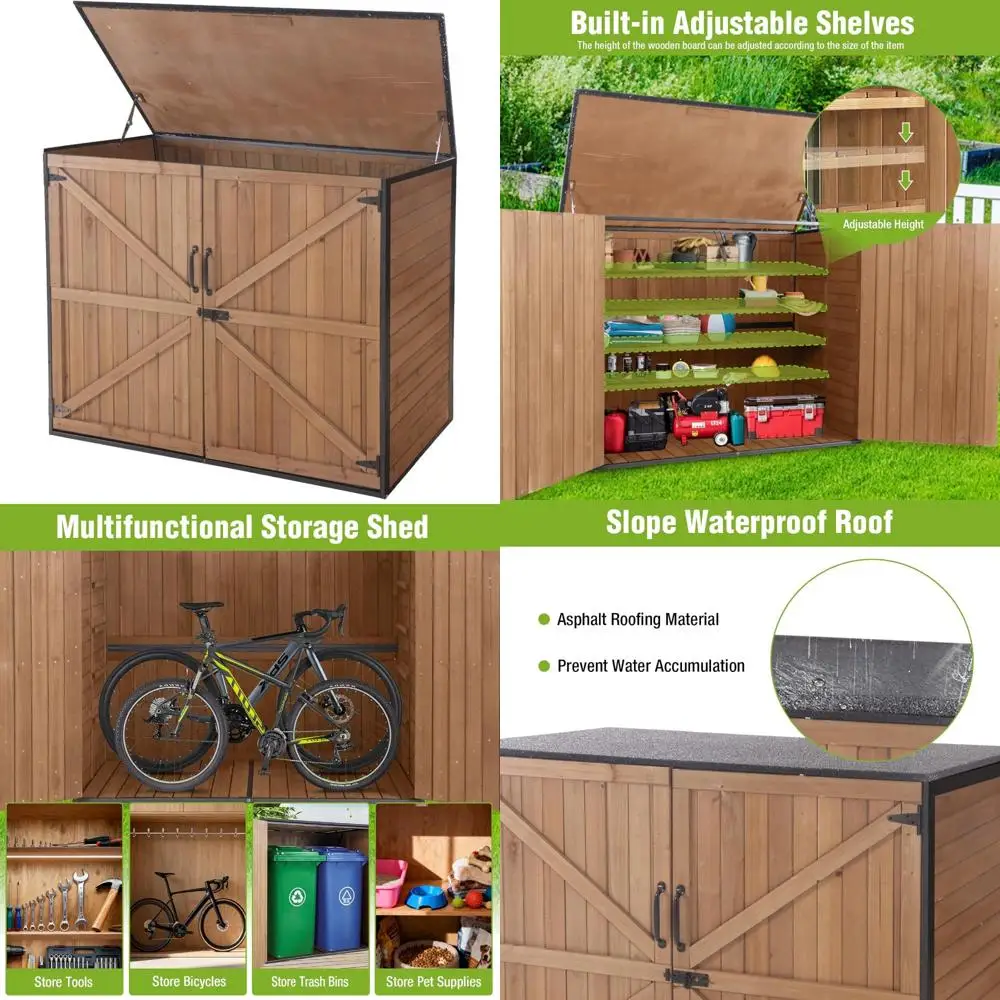 

Прочный сарай для хранения на открытом воздухе с металлическим каркасом, деревянный садовый сарай с настраиваемыми полками и съемным полом, устойчивый к атмосферным воздействиям Ex