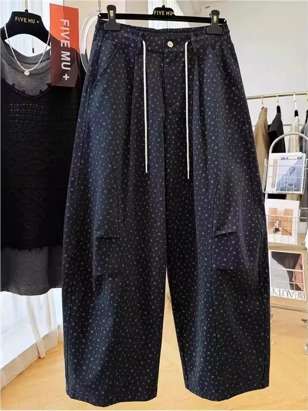 

plus Size High Waist Casual Pants Men Women Autumn Workwear Knife Slimming Long Pants Floral Print Comfortable Loose Fit