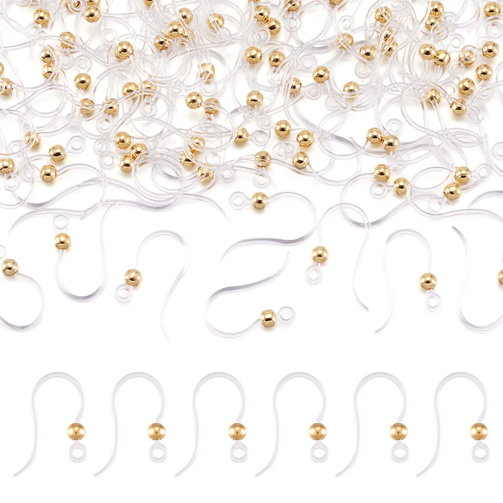 100pcs Eco-Friendly Plastic Hypoallergenic Earring Hooks for Jewelry Making Earring Supplies Accessories,With Beads,15.5x8x0.7mm