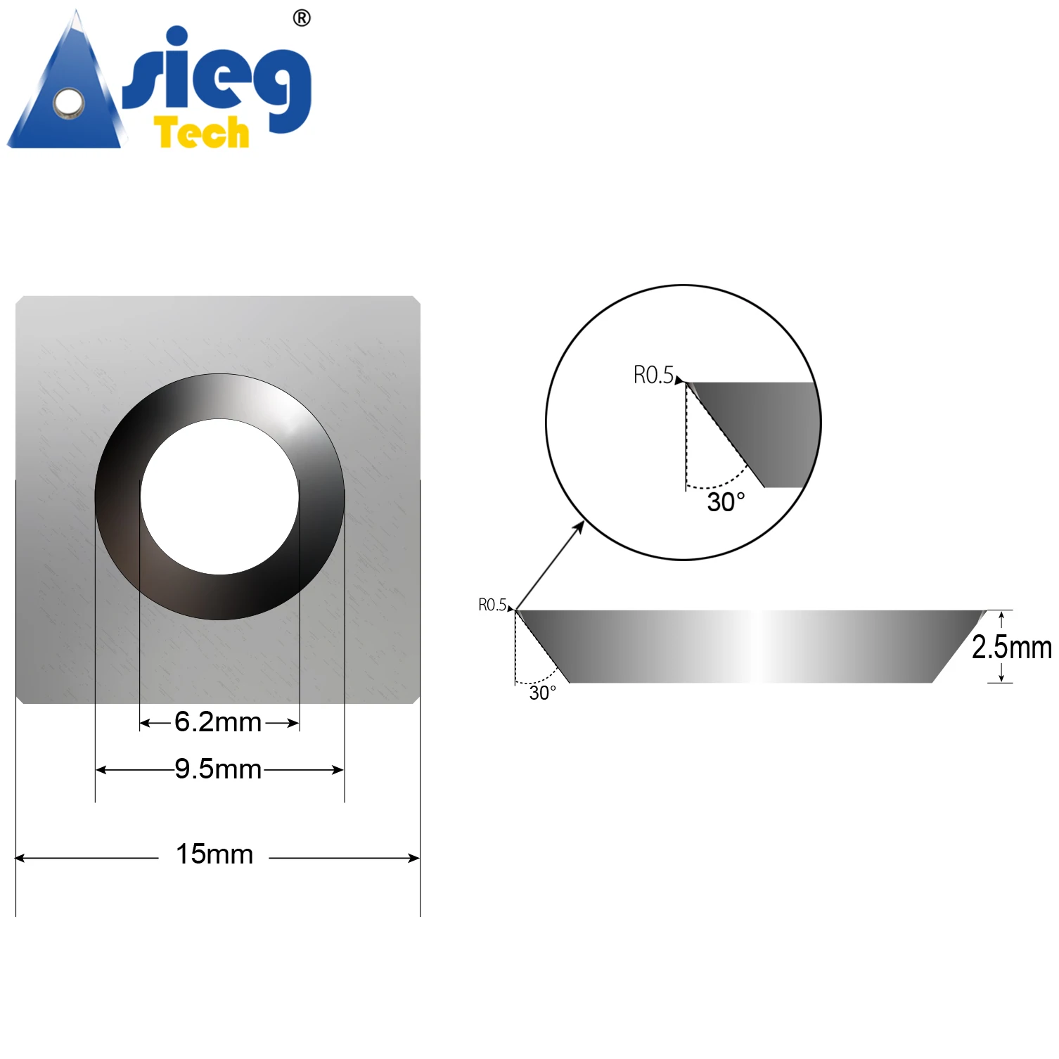 10pcs 15×15×2.5mm-4R0.5 Carbide Insert Cutter Square Radius for Grizzly T32591 Woodmaster Planer with Spiral Cutterheads