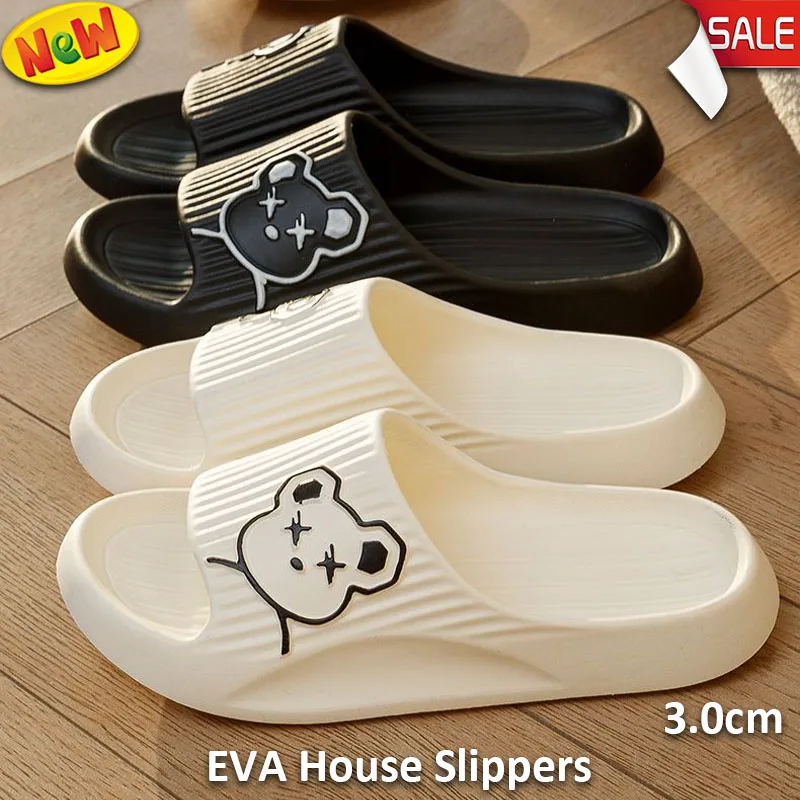 New EVA Women Men's Slippers Fashion Home Bear Cartoon Flip Flops Indoor Outdoor Soft Thick Soled Non-Slip Sandals Beach Slipper