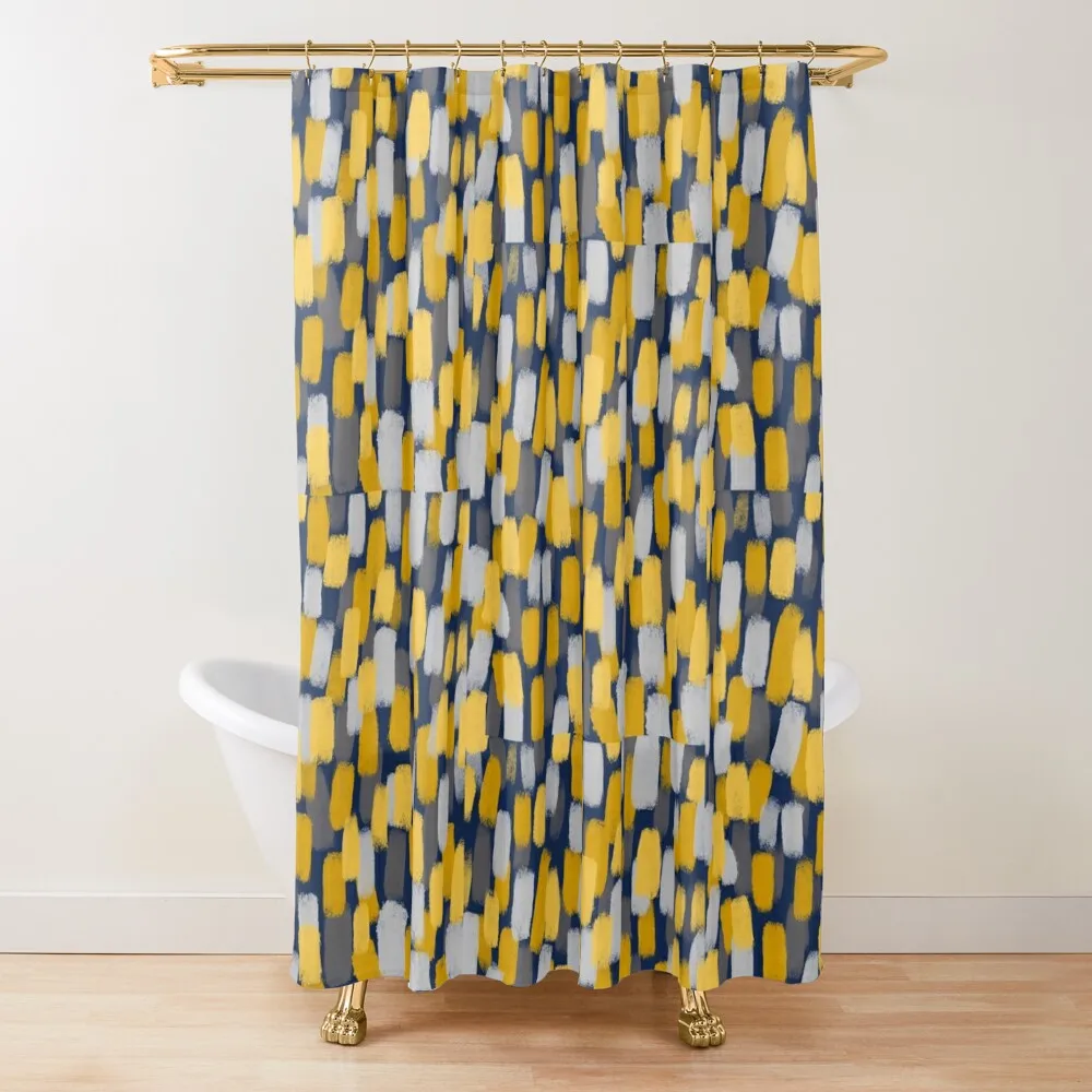 

Abstract Grey and Mustard Yellow Paint Brush Effect on Navy Blue Shower Curtain Bathroom Shower Shower For Bathroom Set Curtain