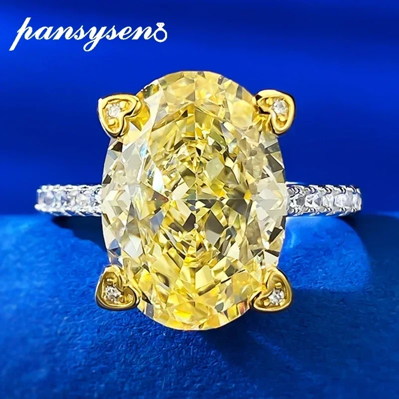 

PANSYSEN 925 Sterling Silver 10x14MM Crushed Ice Cut Citrine High Carbon Diamond Rings for Women Wedding Engagement Fine Jewelry