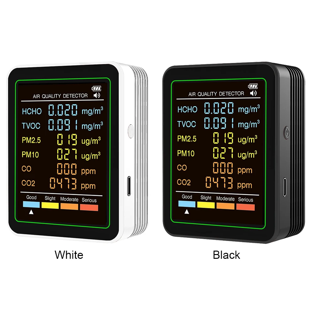 6-in-1 空気質テスター リアルタイム HCHO 検出器 ポータブル温度湿度検出器 家庭 オフィス 学校用