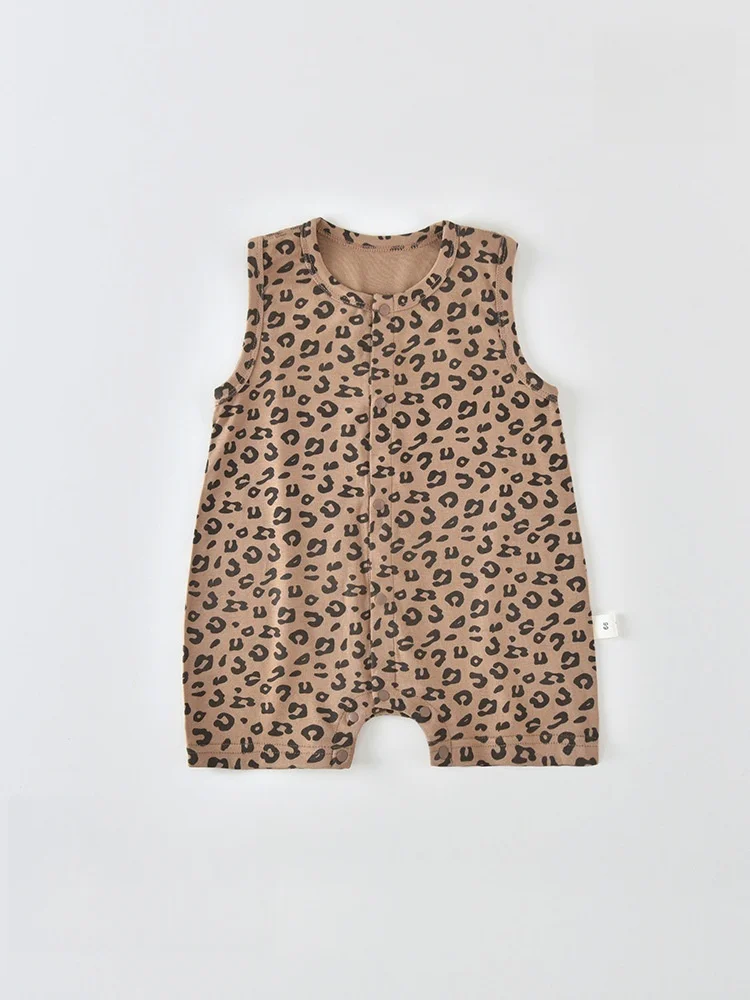 3M-2Y Summer Casual Baby Bodysuit Leopard Print Sleeveless Romper for Toddler Girls Boys Lightweight Soft Infant Clothes