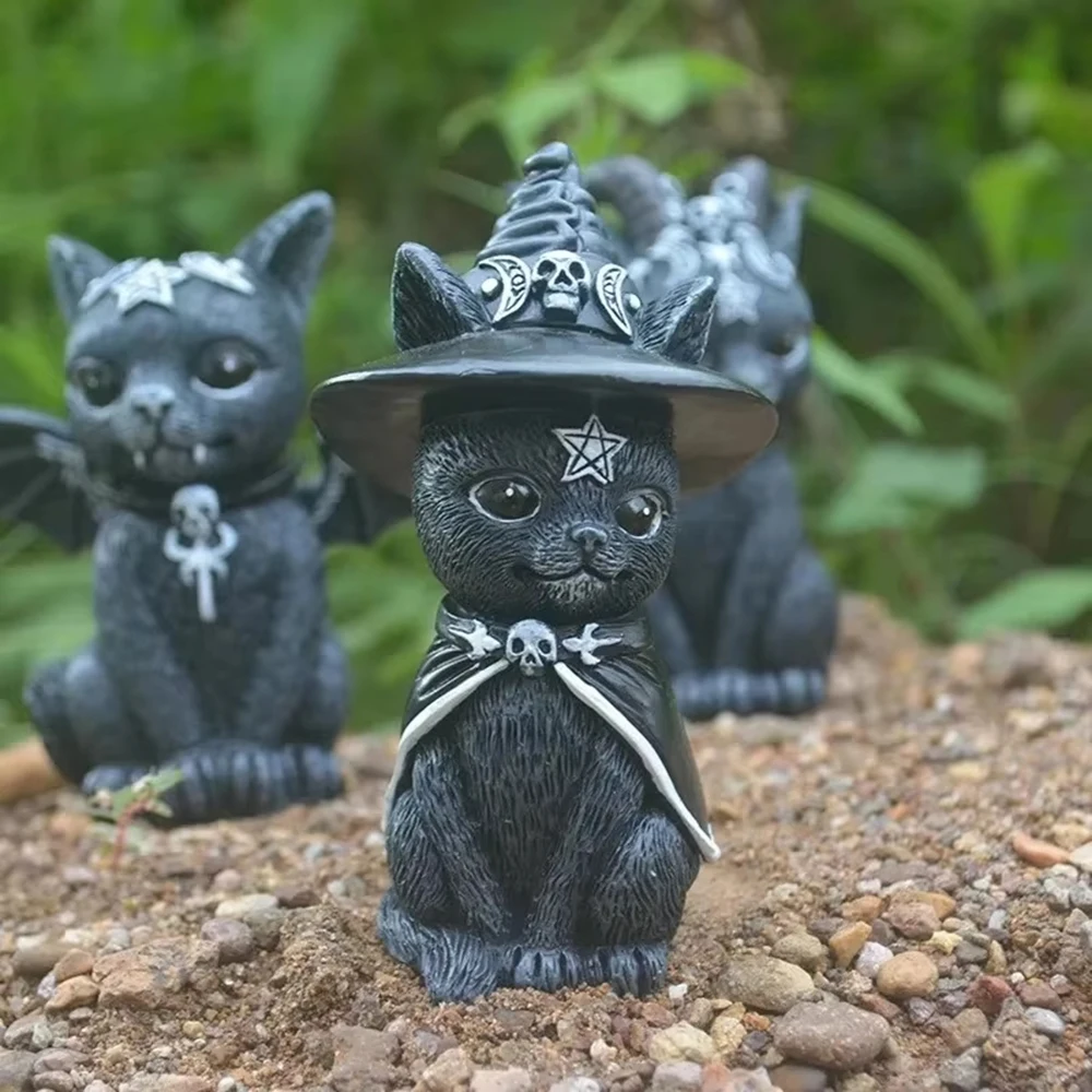 1PC Halloween Witch Black Cat Resin Decorations Designed For Magical Mystical Atmosphere Decorative Pieces