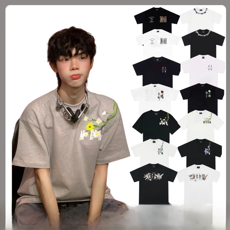 

Летняя свободная футболка из чистого хлопка с короткими рукавами, флагманский магазин Medm, повседневная модная брендовая молодежная одежда с вышивкой ромашек