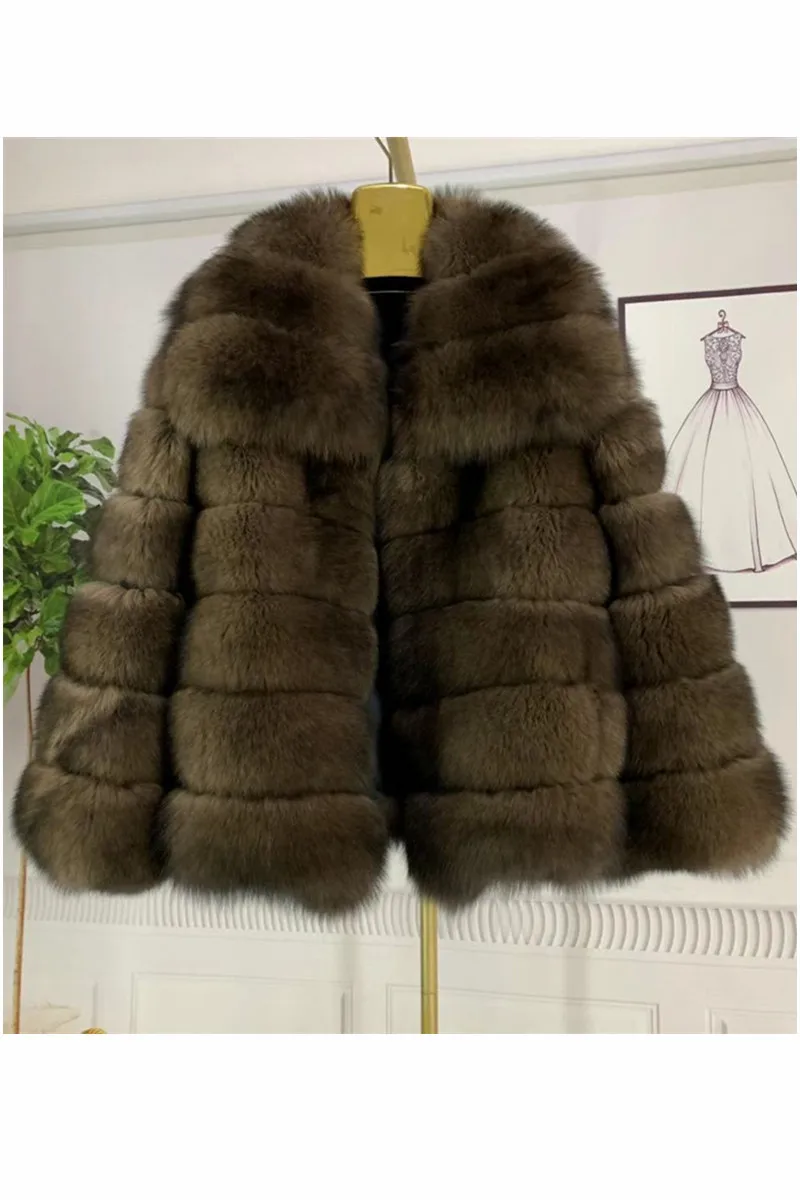 Fashion Jackets Thick  Streetwear 25 34 Solid Silk Fur Real Fur Winter Women 2022 Natural Fox Fur Sable Color