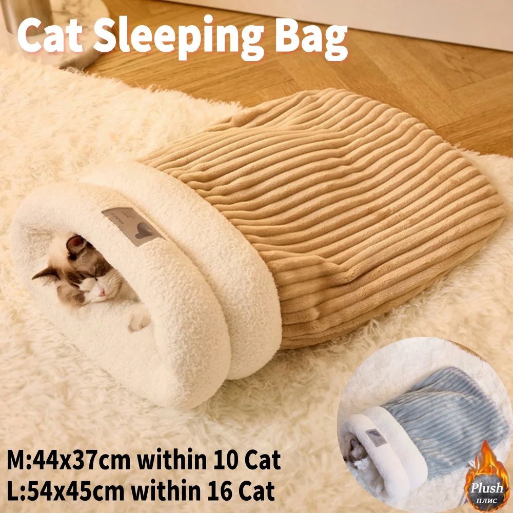 Cat Sleeping Bag Soft Plush Cat Cave Bed Pet Dogs Warming Pad Comfortable Closed Cat Bed for Kitten Puppy 5-8kg Warm Nest