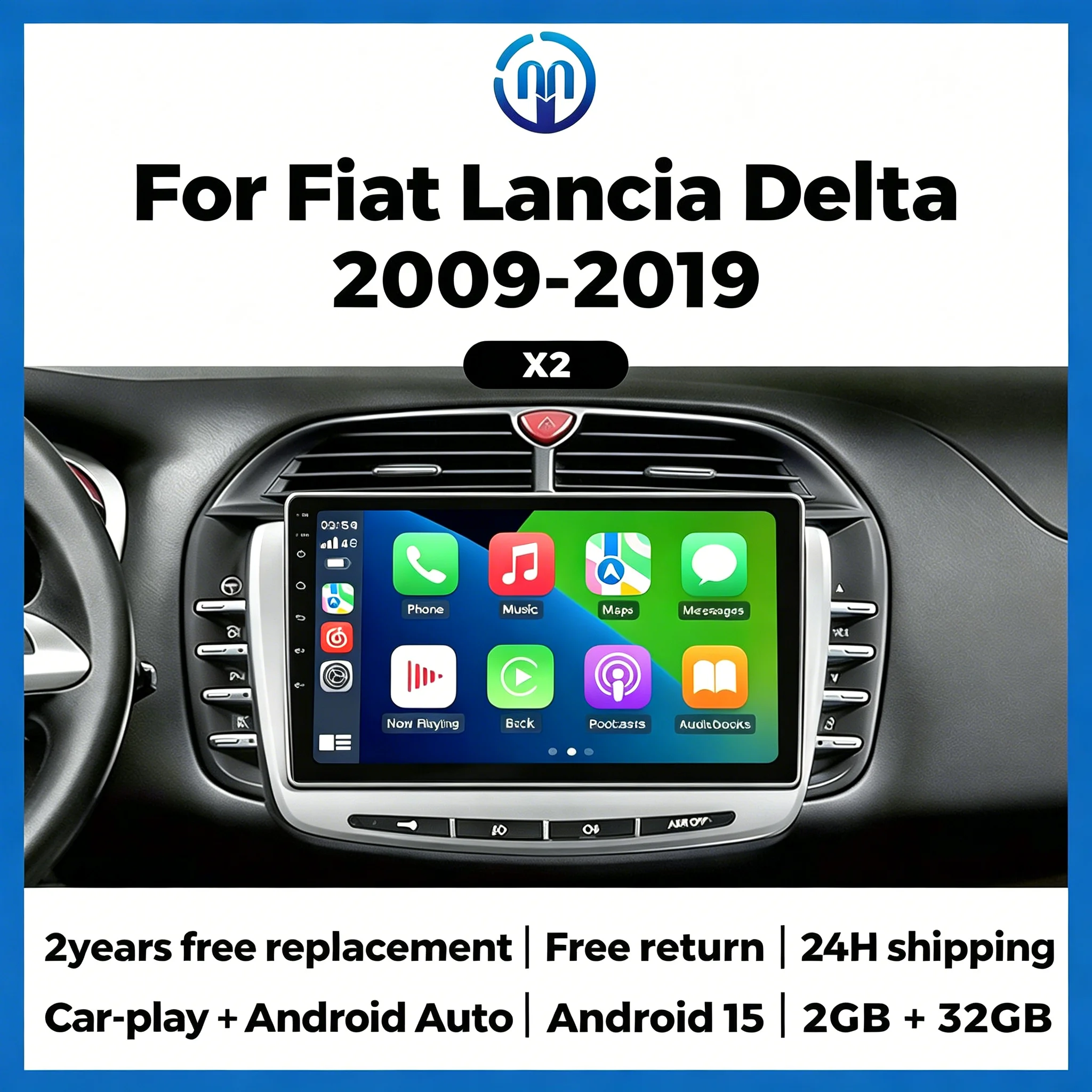 Kabelloses Carplay Android Auto Autoradio für Fiat Lancia Delta 2009 - 2019 Multimedia Player GPS Autoradio Stereo RDS WIFI Bildschirm