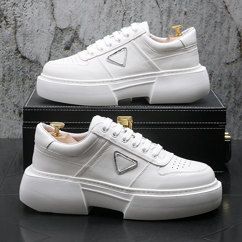 

Korean style men's casual white shoes original leather shoe brand designer platform sneakers party banquet dress mans footwear