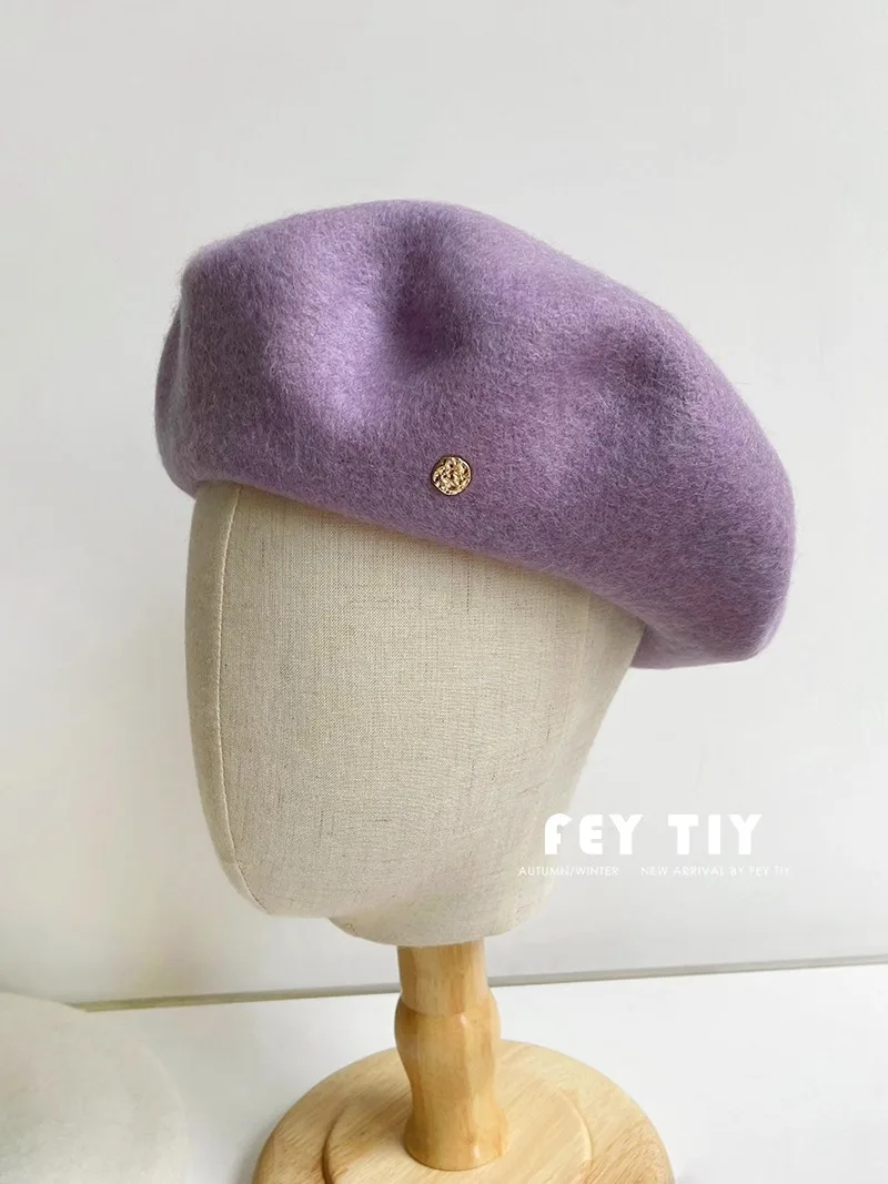 100% Woll-Baskenmütze für Damen, weich, warm, im französischen Stil, Künstlermütze, einfarbig, für Herbst und Winter, lässige Malermütze, modische Kopfbedeckung – Detail 22