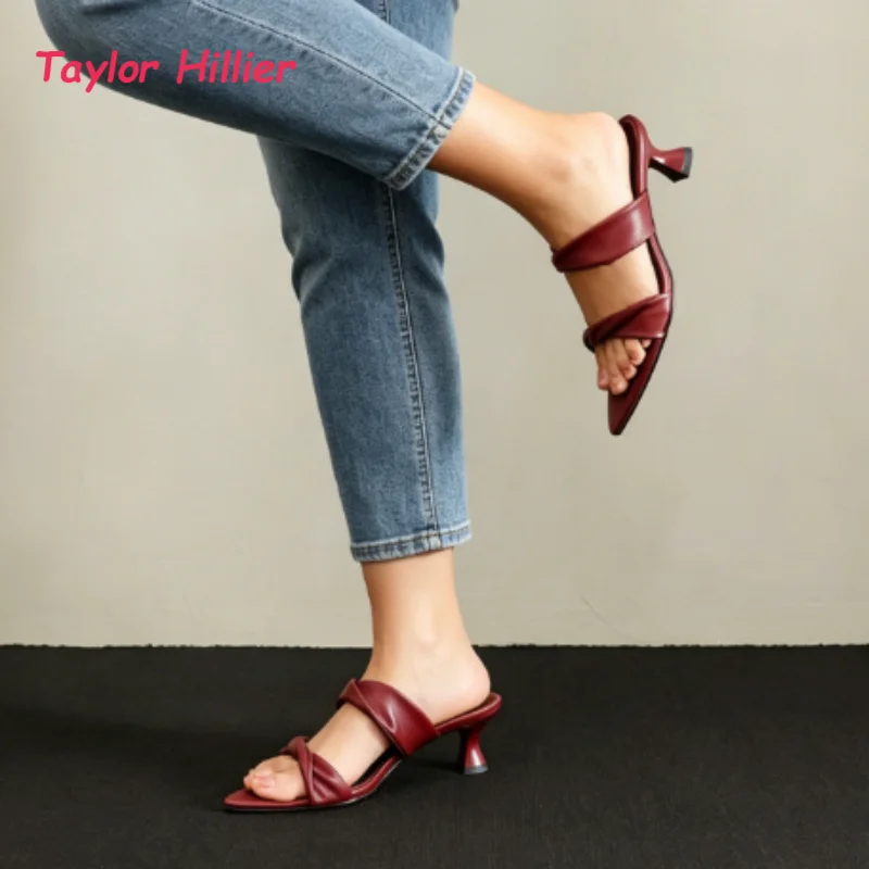 Pointed Toe Twisted Strap Mules Women Kitten Heels Summer Wedding Party Daily Trendy Elegant Slip On Casual Outdoor Sandal Shoes