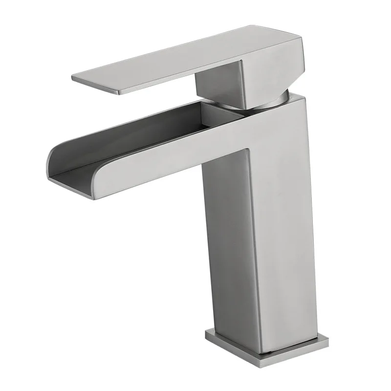 

304 Stainless Steel Waterfall Basin Faucet Brushed Square Washbasin Bathroom Washbasin Single Hole Faucet