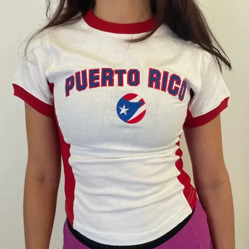 

Летний короткий топ Y2K, эстетичная женская футболка, облегающая футболка, женская футболка с надписью, графическая уличная одежда для девушек, Новинка