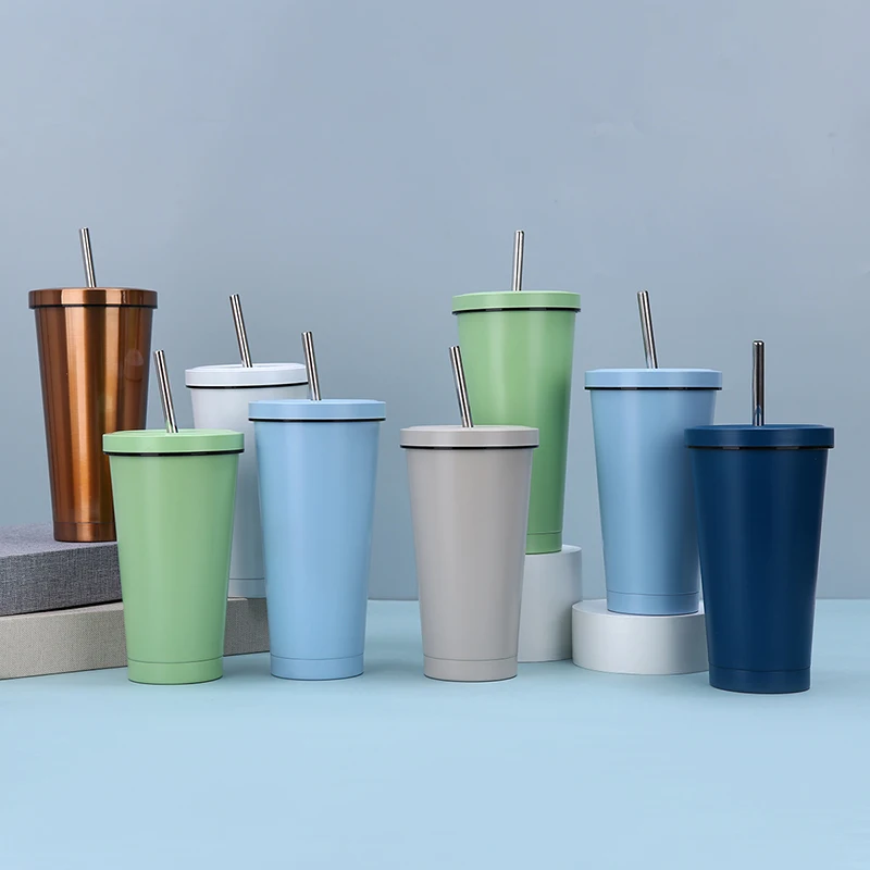 Stainless steel straw cup portable large capacity insulated water cup beautiful stainless steel coffee cup