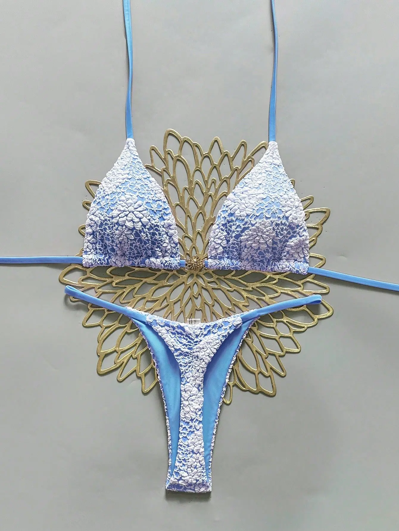 

Sexy Blue Green Lace Patchwork Micro Bikini 2026 Women Halter Push Up Bra Thong Swimsuit Beach Bathing Suit Vacation Swimwear