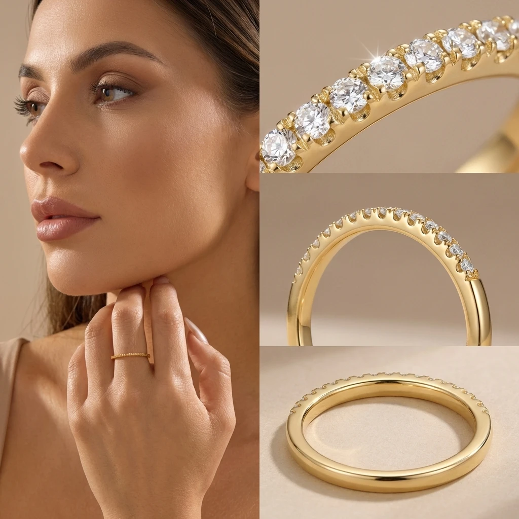 Feine Mikro-Pavé-Zirkonringe für Damen, minimalistische goldfarbene CZ-Ringe, ästhetische Schmuckgeschenke für den Alltag, Verlobung und Partys. – Detail 4