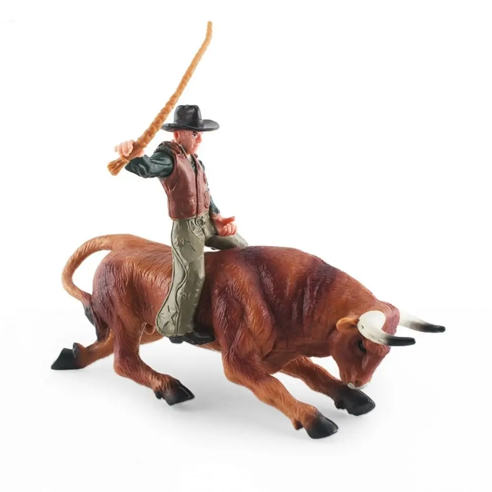 시뮬레이션 투우 액션 피규어, 라이더 포함, 소형 가금류 소 모델, 농장 동물, 카우보이 송아지 황소 피규어