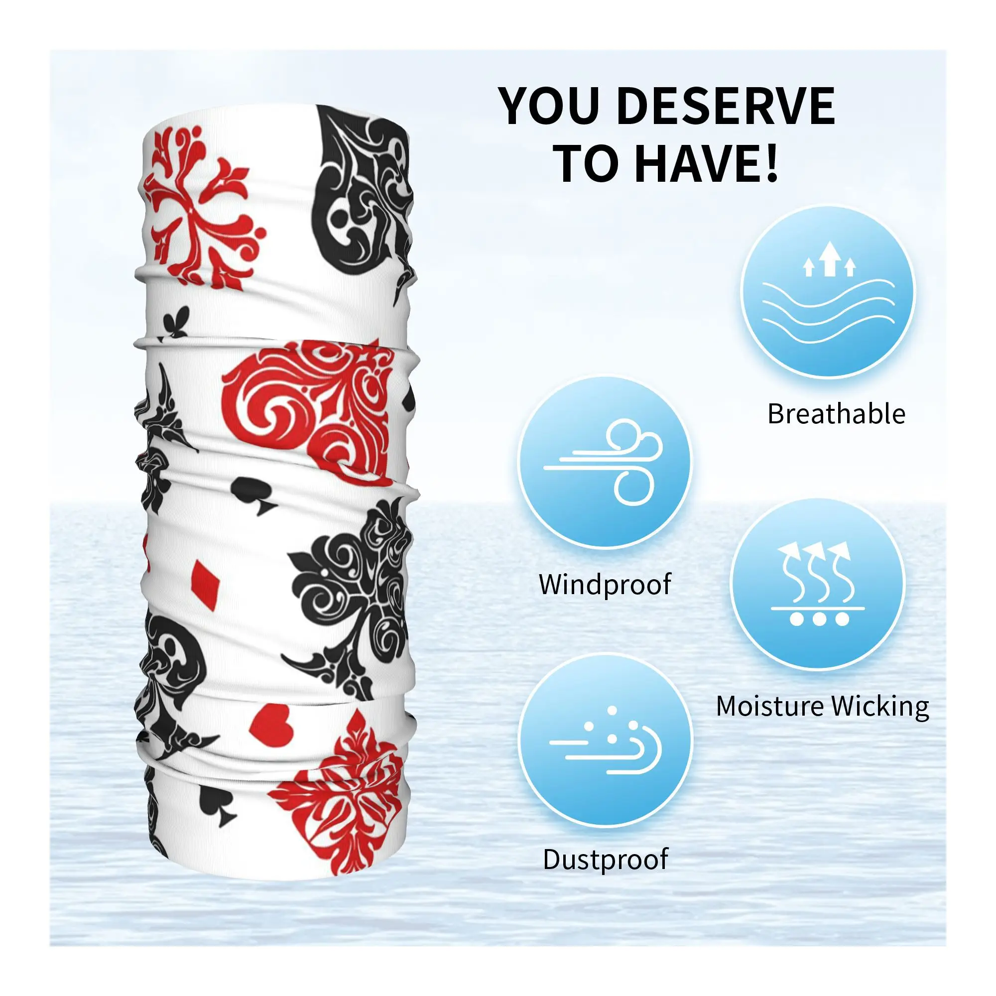 플레잉 카드 아이콘 Bandana Neck Gaiter 프린트 마스크 스카프 다용도 사이클링 스카프 라이딩 유니섹스 성인 세탁 가능