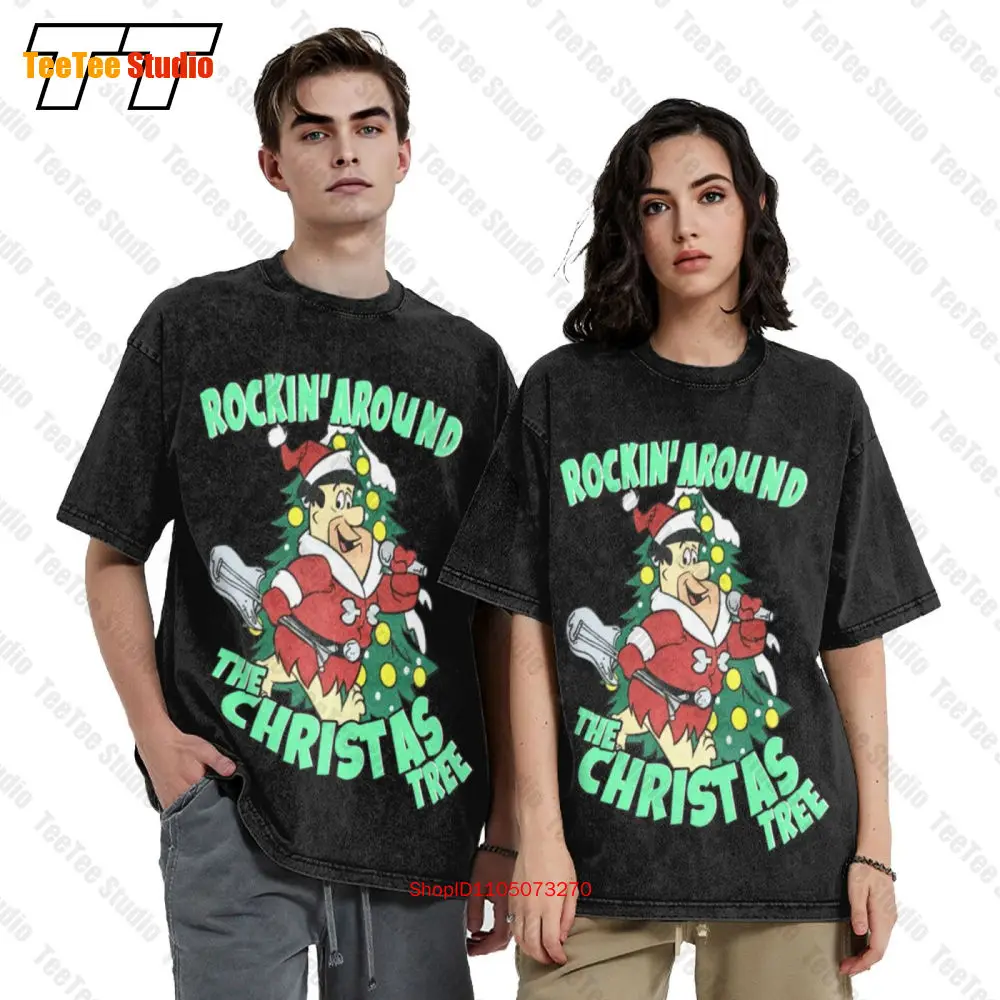 Hanna Barbera Fred Flintstone Rockin Around The Christmas Tree Vintage Oversized T-Shirt 97A5