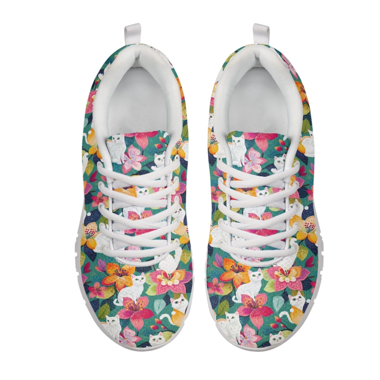Coloranimal Lace Up Breathable Walking Sneakers for Women Running Shoes for Men Women for Travel Cat Floral Art