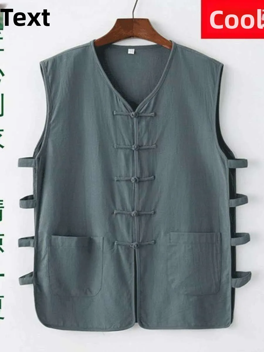 

Летняя мужская свободная майка из хлопка и льна в стиле старого Пекина, тонкий топ для среднего возраста, модный ретро-стиль эпохи Китайской Республики