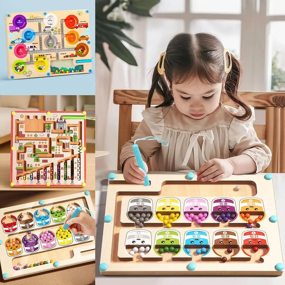 

Multicolor Magnetic Number Maze Wood Wooden Material Color Sorting Toys Fine Motor Skills Development Montessori Magnetic Games