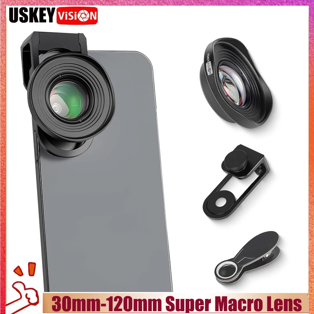 USKEYVISION 30mm-120mm Phone Macro Lens With Clip Lens On The Phone For iPhone Android Smartphone Easy to shoot