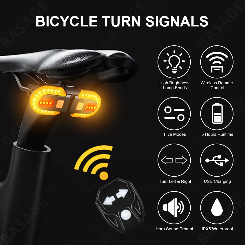 Remote Controlled Bicycle Turn Signal Warning Light Usb Rechargeable Mountain Waterproof Night Riding Tail Light Source