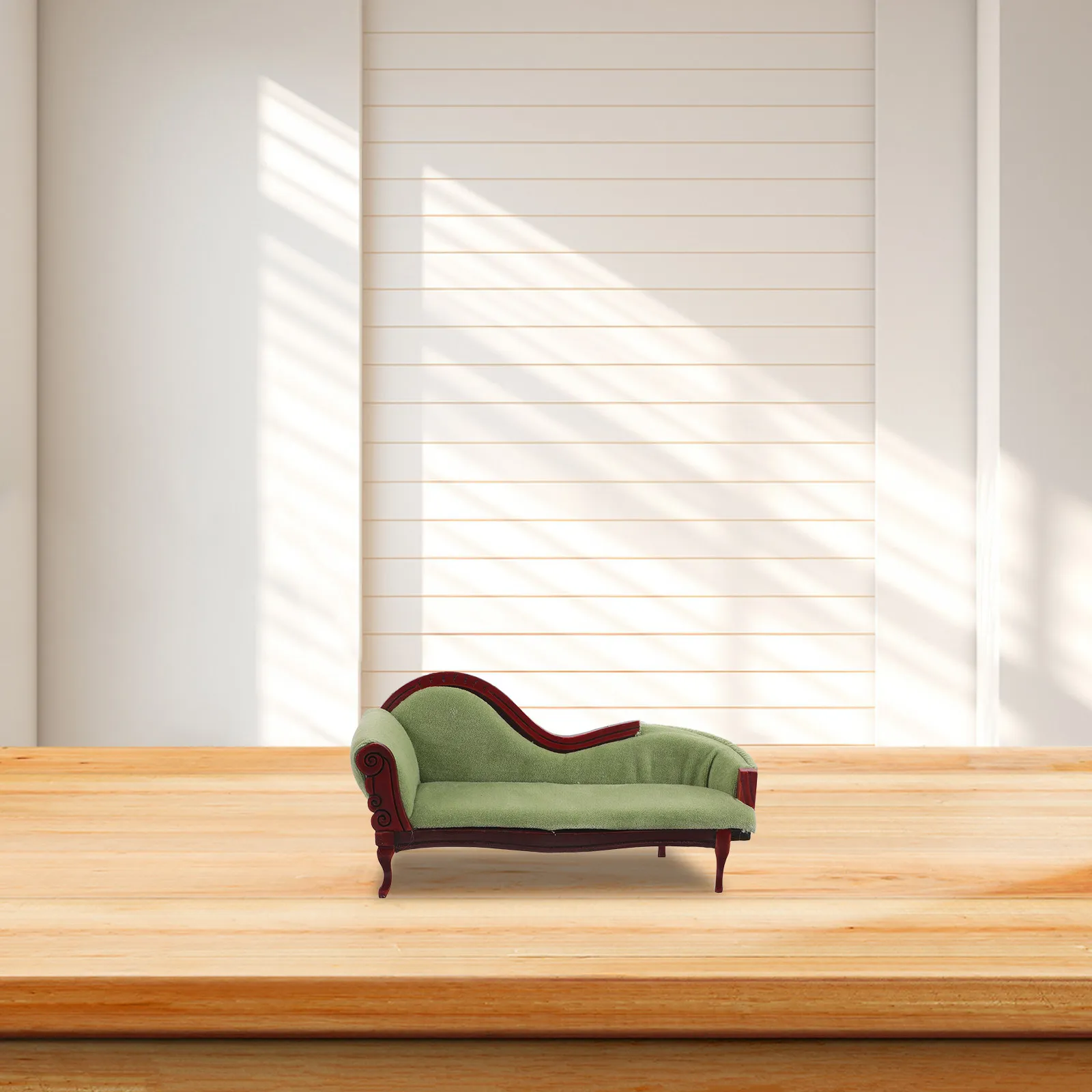 1:12 Scale Miniature Chaise Lounge Dollhouse Furniture European Vintage Style Upholstered Mini Sofa for Dollhouse Living Room