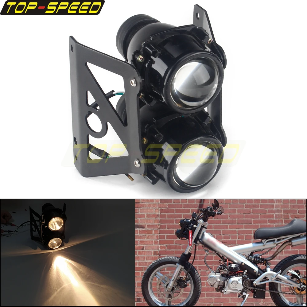 Motorcycles E4 Headlight Twin Stacked Projector Lights Front Running Lamp W/ Bracket For MadAss 50 125 500 Dual Sport Dirt Bikes