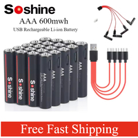 Soshine Original 1.5V AAA 600mWh Rechargeable Battery USB Lithium Batteries for Remote Control Wireless Mouse Toy Flashlight