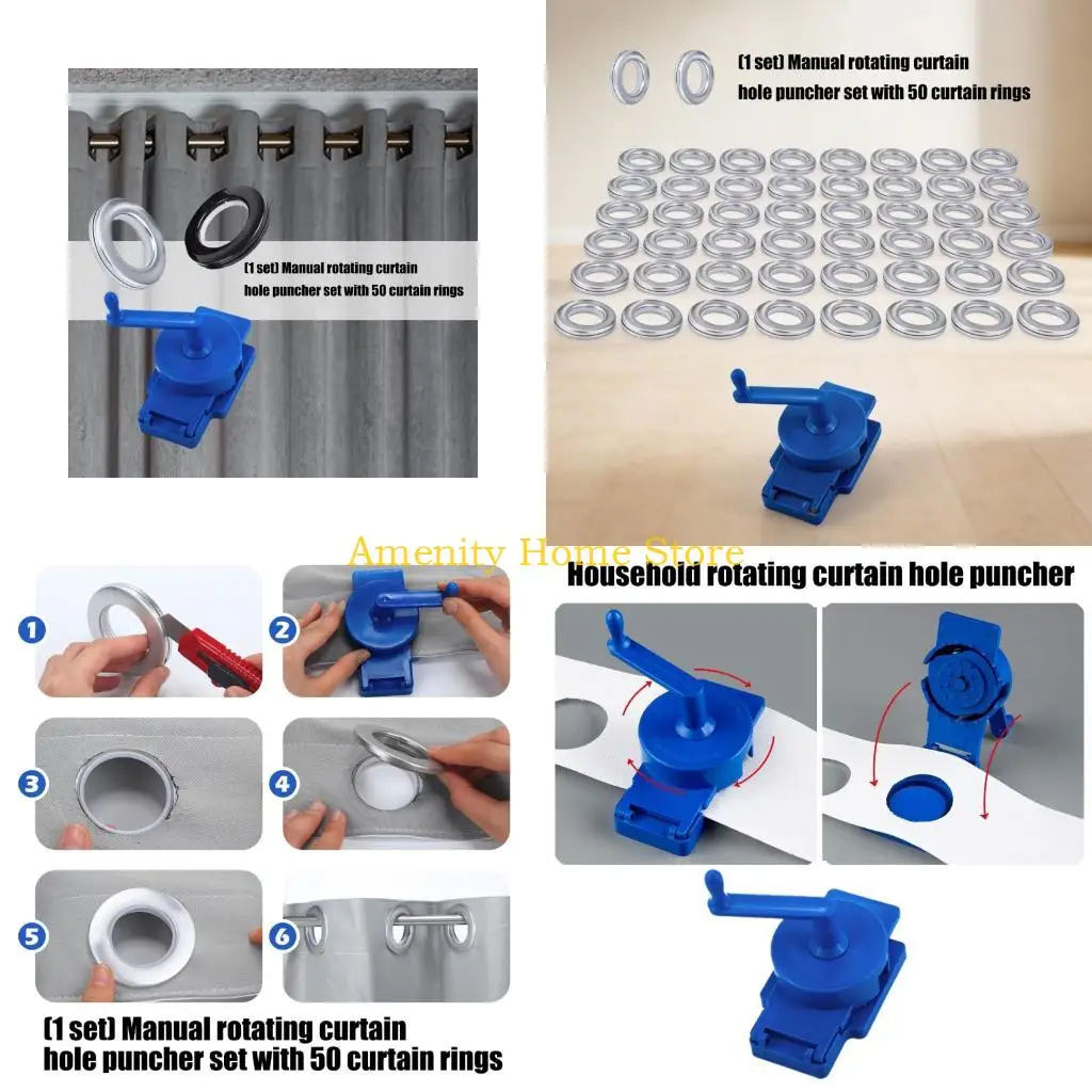 

F26C Rotary Plastic Metal Hole Maker With 50 Curtain GrommetsRings Multipurpose Curtain Repair Set For Home Renovation