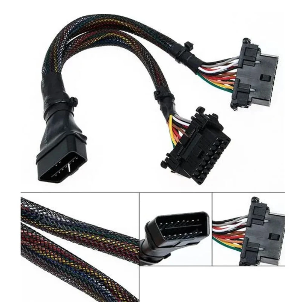 NEW OBD2 Male to Dual Female Elbow Extension Cable with 16pins Available Connected 1 IN 2 To 16Pin Converted OBD Adapter Tools