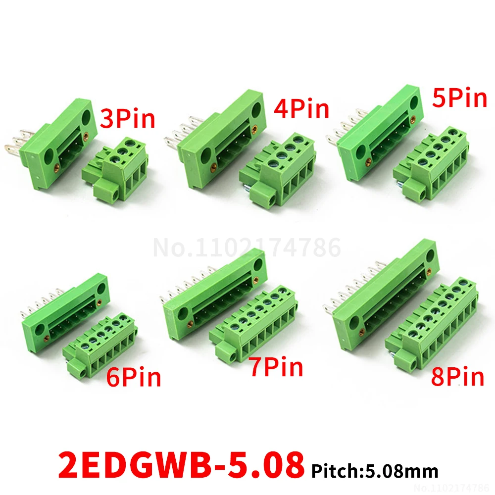 (1 Set) 2EDGWB – 5.08 mm flange-mounted wall-mounted plug and socket 2~24P 2EDGAM PCB terminal connector KF 15EDGWB 5.08