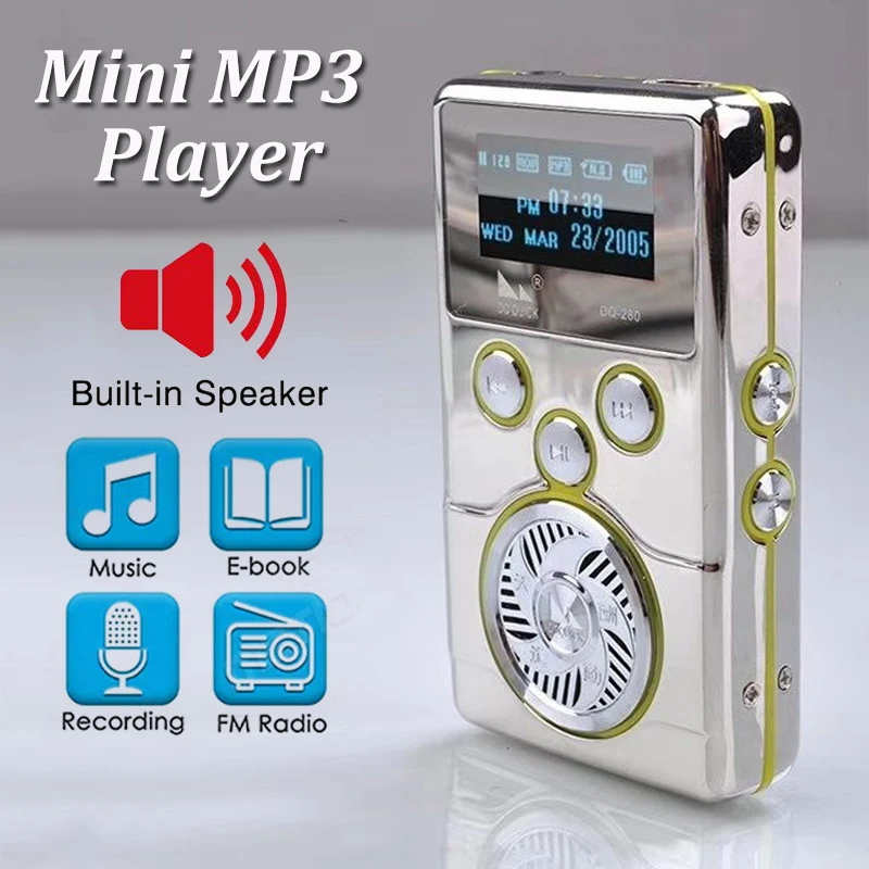 Mini MP3 Player Metal Music Player 8GB Sports Running Walkman Built-in Speaker MP3 with Screen Support Fm Radio/Recording/E-book