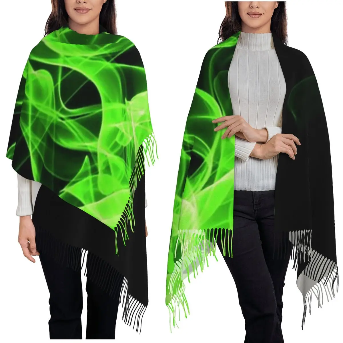 Lime Green Flame Black  Scarf Tassel Scarves for Women Soft Warm Shawls and Wraps Large Fall Winter Shawl Wrap