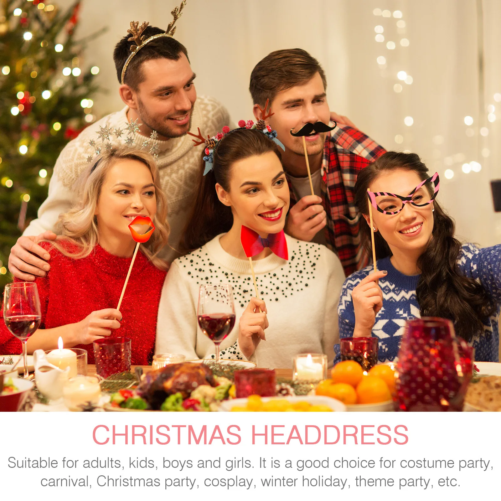 

Рождественская повязка на голову с рогами оленя, искусственная сосновая шишка, ягоды, украшение, праздничный головной убор, рождественский аксессуар для волос с оленями