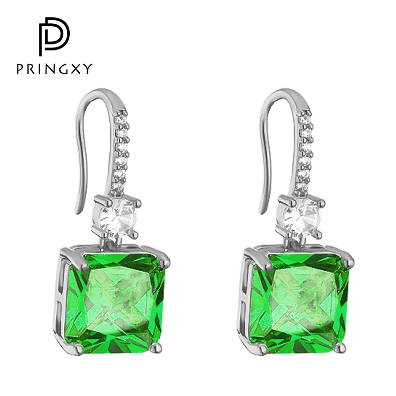 

PRINGXY 4CT Square Emerald High Carbon Diamond Drop Earrings For Women 925 Sterling Silver Platinum Plated Wedding Fine Jewelry