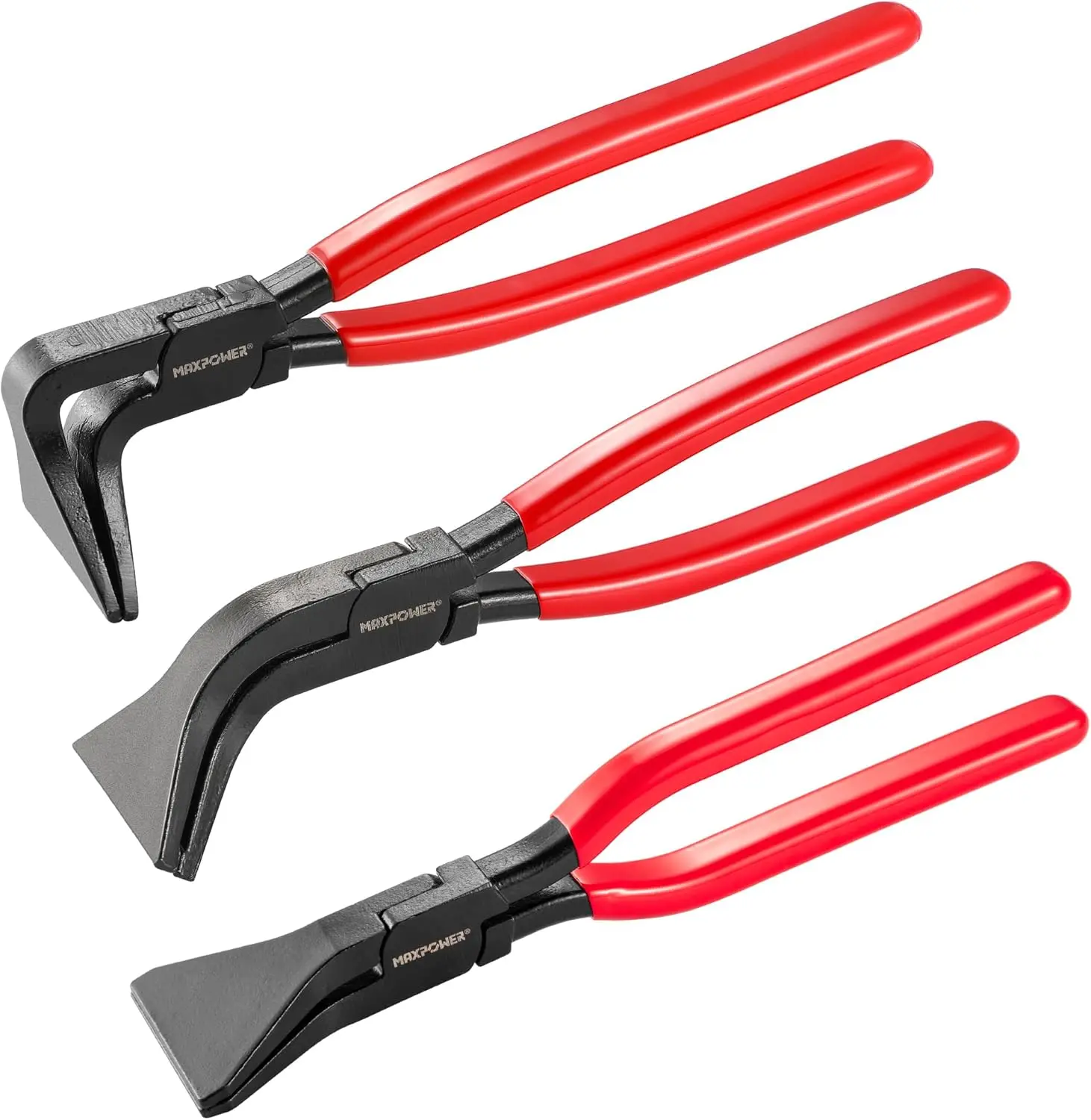 

3-Piece Sheet Metal Bending Pliers with Straight, 45°, and 90° Jaws for Roofers, Plumbers, and Metalwork