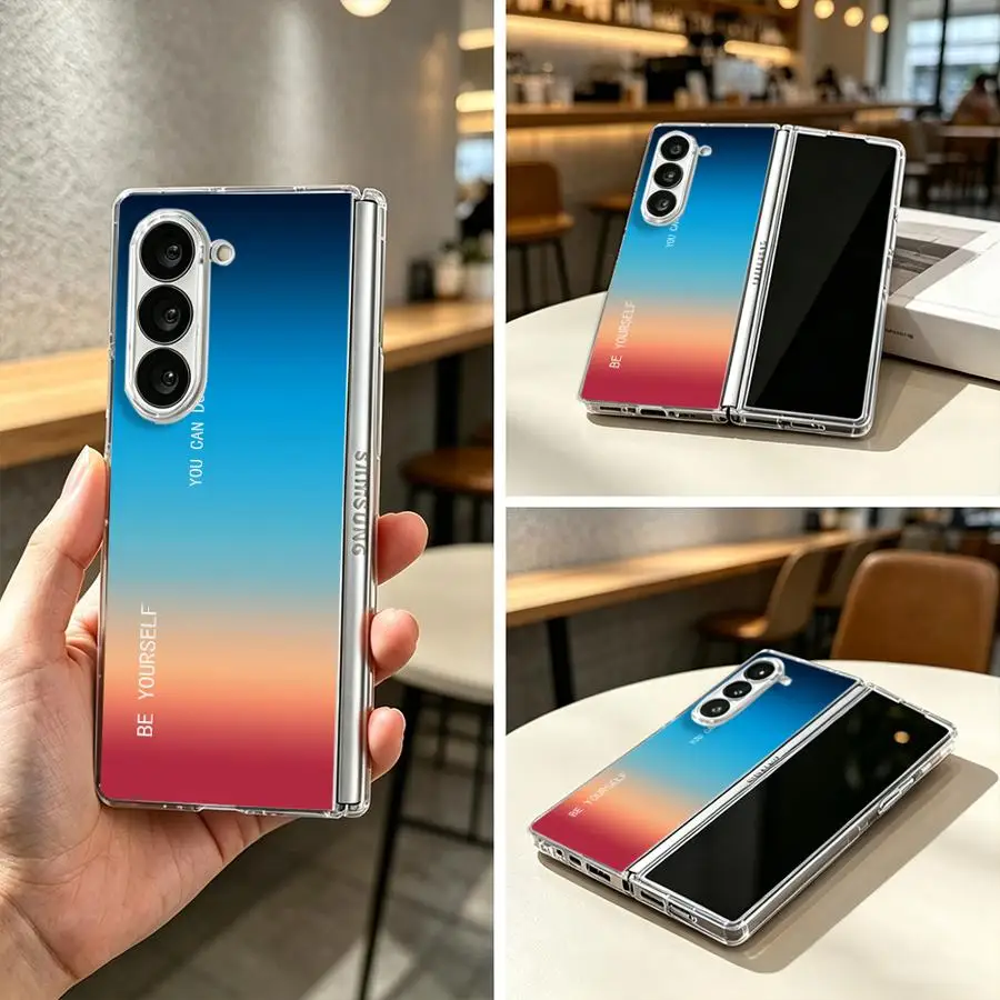 Ocean Blue Gradient Back Phone Cover Case for Samsung Galaxy Z Fold 8 Ultra ZFold4 ZFold7 ZFold6 Z Fold 7 6 5 4 3 ZFold3 ZFold5