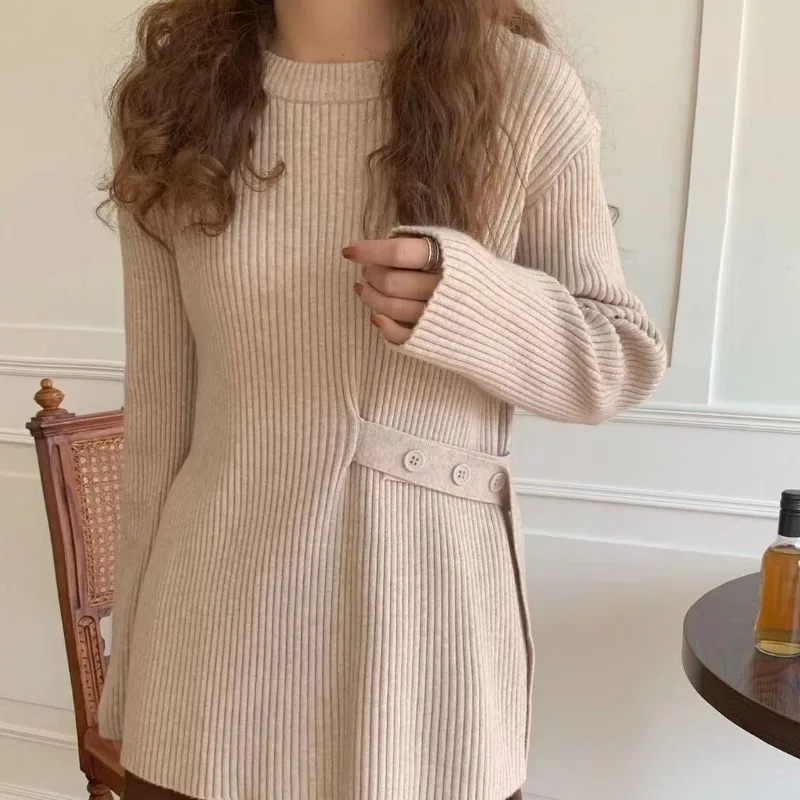 Вязаный свитер для женщин на осень и зиму, новый универсальный свободный пуловер, топ с длинными рукавами